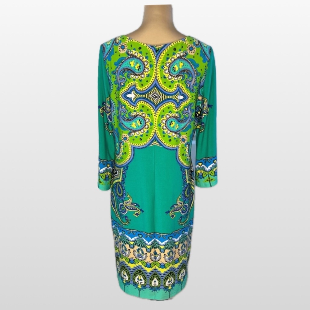 Ronnie Nicole Elegant Paisley Print Green Dress. Size 16 - Picture 4 of 14